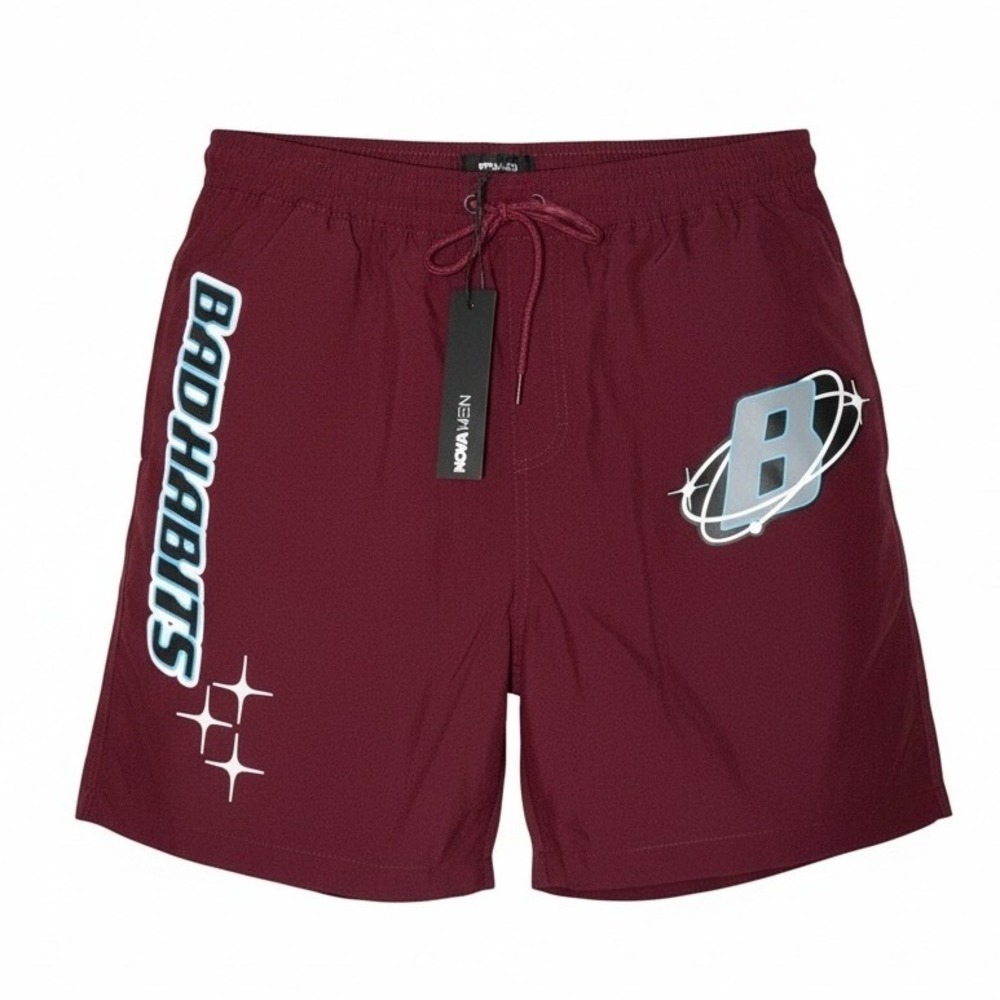 Fashion Nova Men Bad Habits Relaxed Drawstring Shorts Red Burgundy CSMK349S L